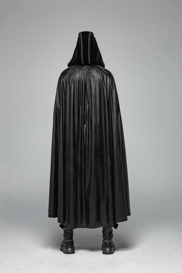 Black Print Embroidery Hooded Mens Gothic Coat Cloak - Product - 4