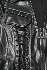 Black Stand Collar Long Sleeves Lace-Up Zipper Women's Punk Jacket - Product - 7