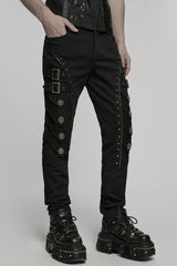 Black Buckle Skull Men's Punk Pants - Product - 2