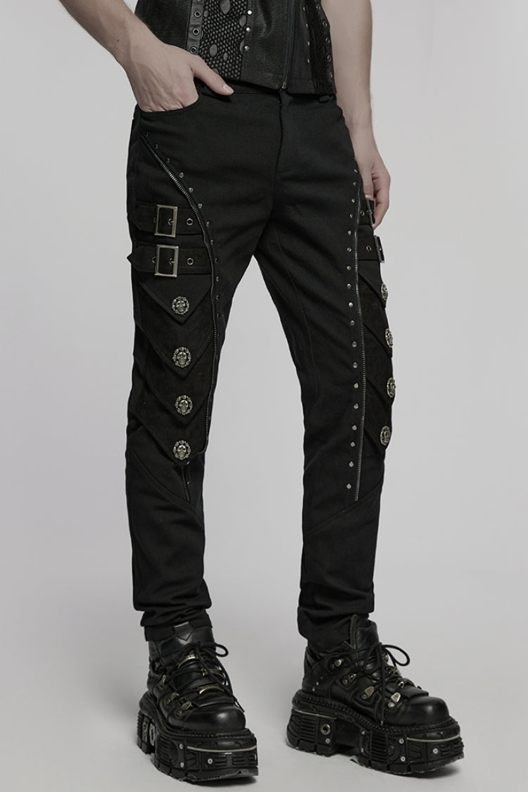 Black Buckle Skull Men's Punk Pants - Product - 2