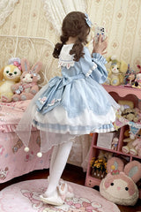 [Pray Star] Long Sleeves Double-Layered Ruffle Bowknot Stitching Lace Sweet Lolita Dress 5 Colors - Product - 5