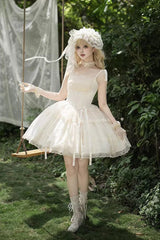 Ivory [Letters and Poems · Confession Poem] Square Collar Sleeveless Ruffled Bow Lace Fishbone Sweet Lolita Jsk Dress 2 Versions - Product - 14
