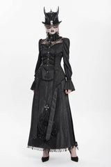 Black Stand Collar Long Sleeves Jacquard Hollow Lace Women's Gothic Blouse - Product - 11