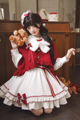 Red/White [Red Vow] Stand Collar Long Sleeves Multi-Layered Ruffled Bow Sweet Lolita Dress - Product - 9