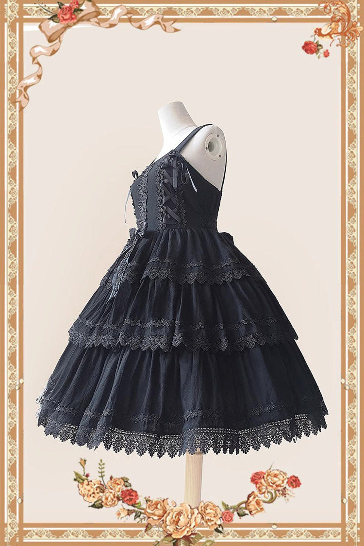 Black Three-section Cake Sleeveless Ribbon Sweet Lolita Tiered Dress - Product - 2
