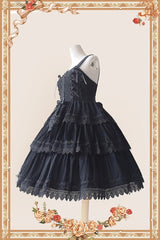Black Three-section Cake Sleeveless Ribbon Sweet Lolita Tiered Dress - Product - 2