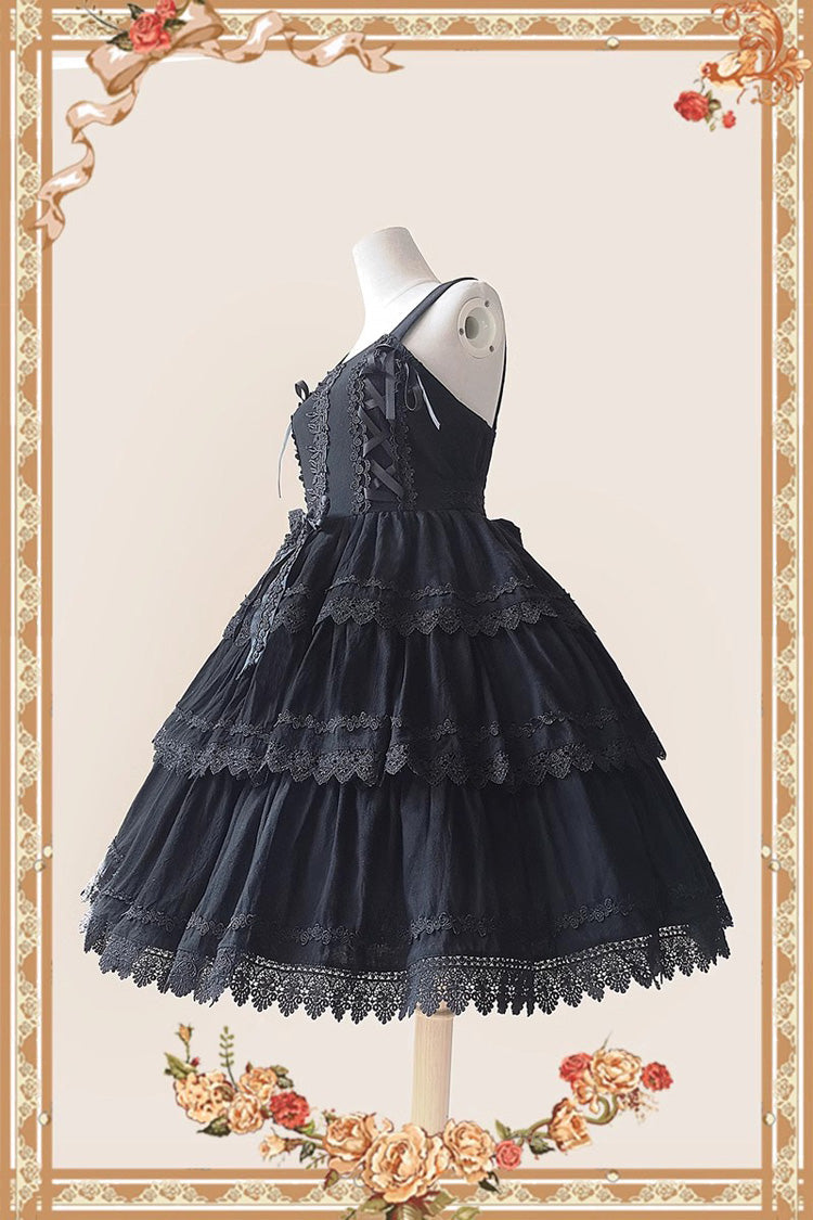 Black Three-section Cake Sleeveless Ribbon Sweet Lolita Tiered Dress - Product - 2