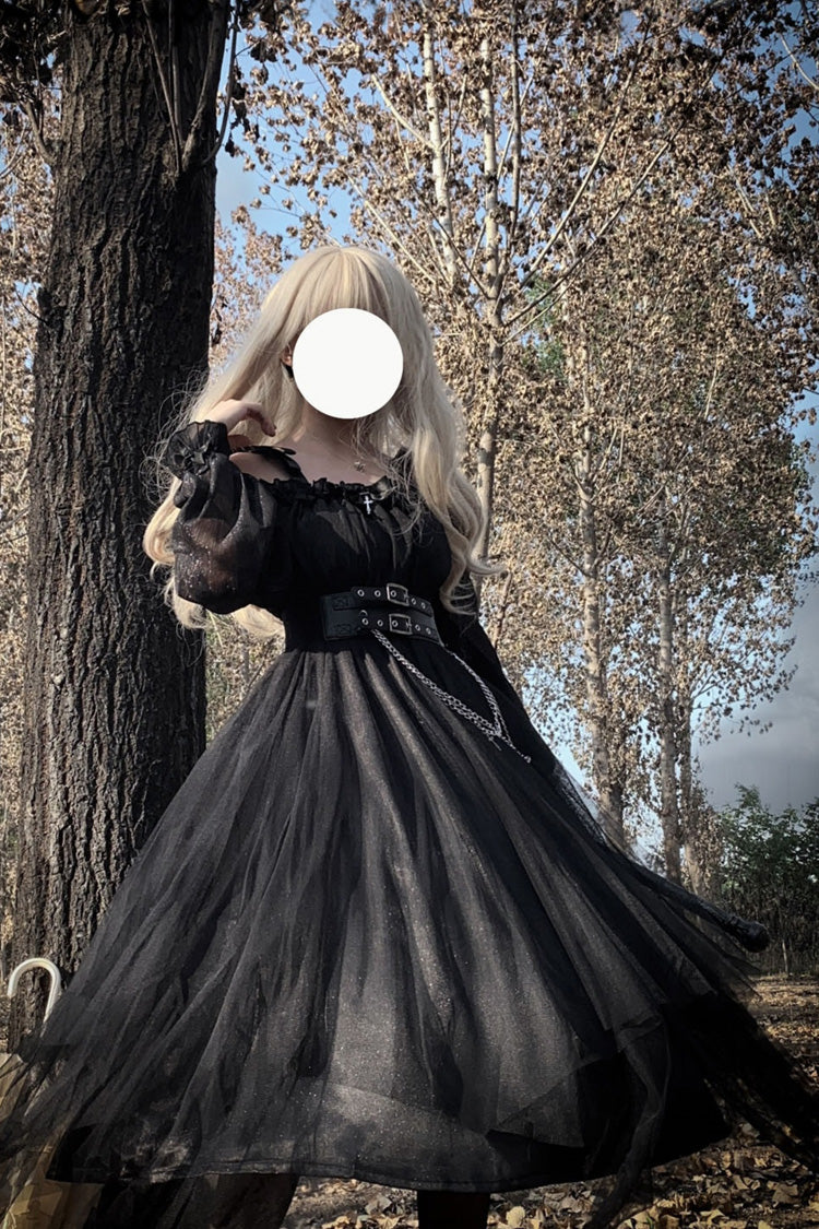 Black Long Sleeves Ruffle Bowknot Stitching Lace Gothic Plus Size Lolita Dress - Product - 4