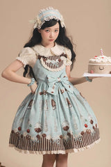 Green [Chocolate Cherry] Print Bowknot Sweet Lolita Jsk Dress - Product - 4
