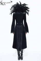 Black Feathered Collar Long Sleeves Bowknot Women's Gothic Tailcoat - Product - 7