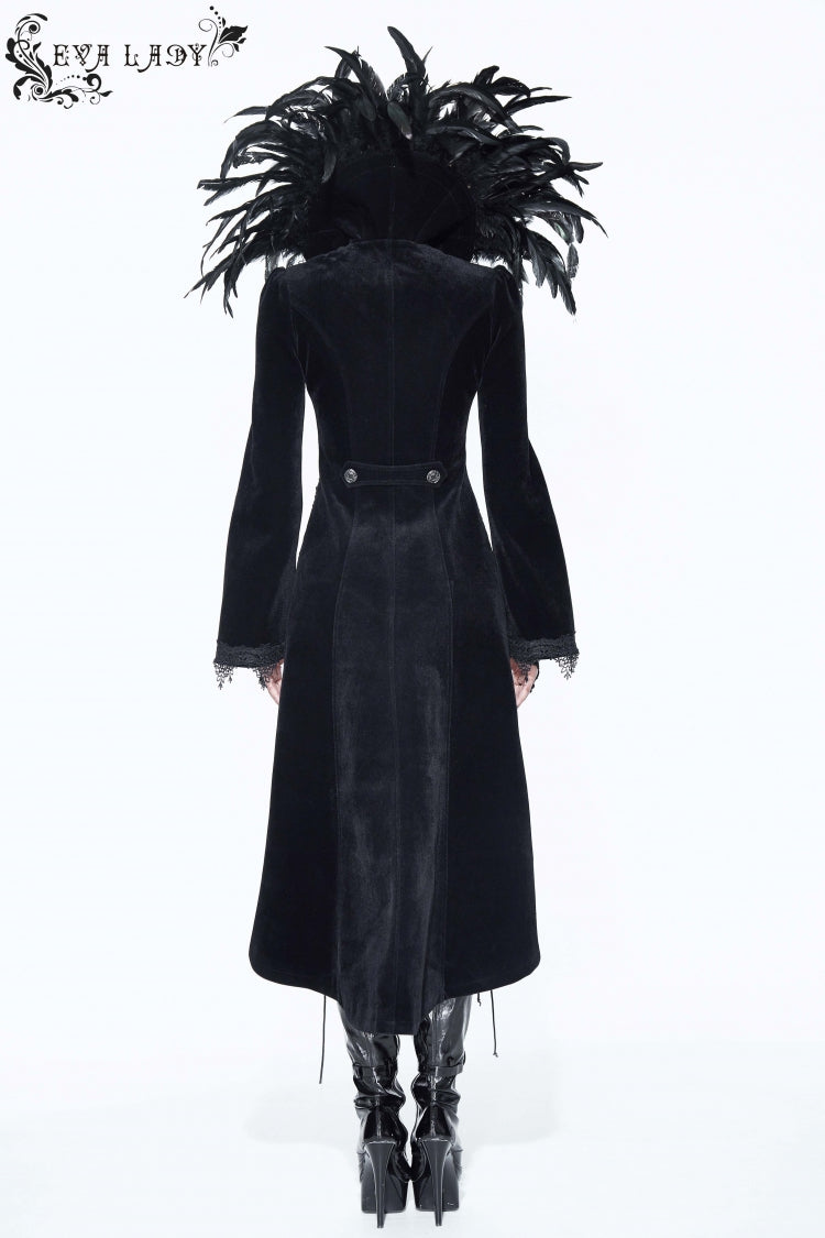 Black Feathered Collar Long Sleeves Bowknot Women's Gothic Tailcoat - Product - 7