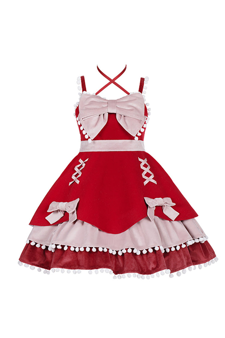Multicolor Confession Function Series Bowknot Woolen Sweet Lolita JSK Dress 5 Colors - Red - 14
