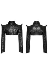 Black Stand Collar Zipper Faux Leather Sharp Shoulders Mens Steampunk Short Coat - Product - 5