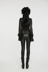Black Stand Collar Stitching Mesh Women's Punk Blouse - Product - 6