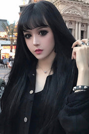 Black Natural Long Straight Hair Classic Lolita Wig front view