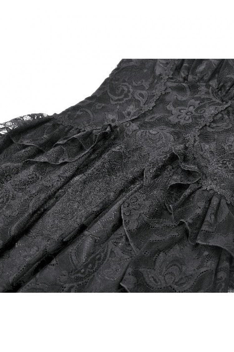 Black Lace-Up Women's Gothic High-Low Multi-Layered Ruffled Tail Lace Slip Dress - Product - 10