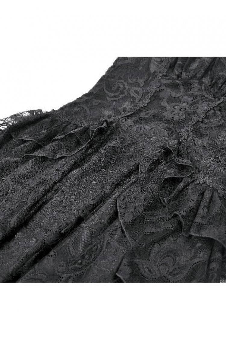 Black Lace-Up Women's Gothic High-Low Multi-Layered Ruffled Tail Lace Slip Dress - Product - 10