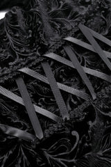 Black Square Collar Long Flared Sleeves Multi-Layered Lace Trim Lace-Up Women's Gothic Velvet Dress - Product - 19