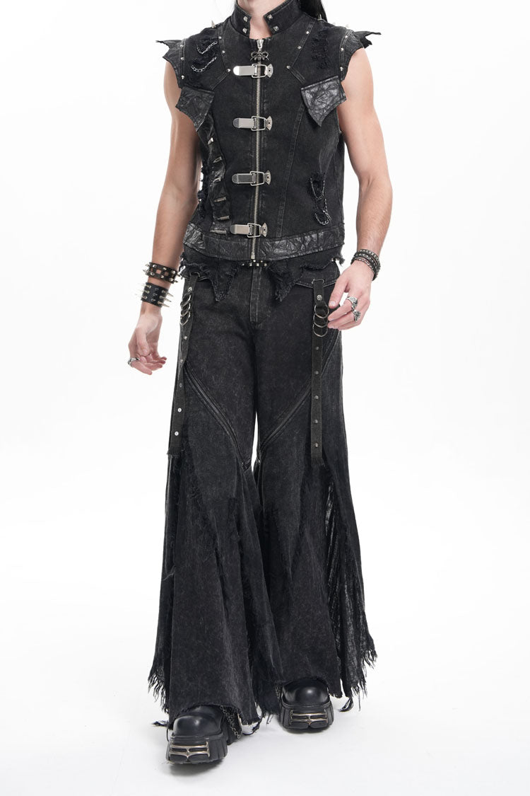 Black Ripped Rings Studs Men's Gothic Pants - Product - 9