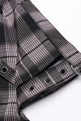 Women's Short Sleeves Plaid Print Hollow Lace Steampunk Blouse 2 Colors - Product - 18