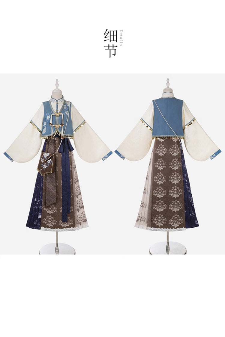 Multi-Color [Wind Of The Snowfield] Stand Collar Long Sleeves Printed Embroidered Women's Daily Sweet Hanfu Dress Set - Product - 7