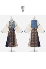 Multi-Color [Wind Of The Snowfield] Stand Collar Long Sleeves Printed Embroidered Women's Daily Sweet Hanfu Dress Set - Product - 7