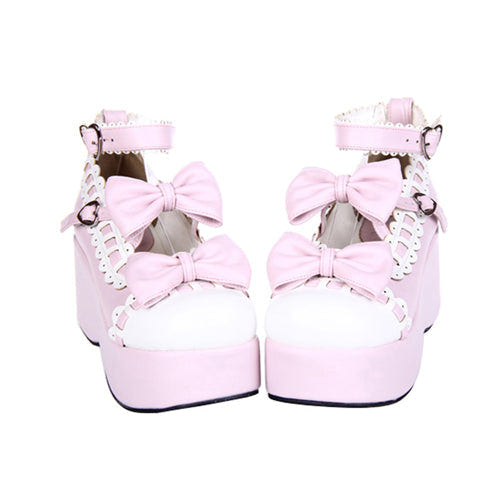 Pink Lace Bowknot Sweet Lolita Platform Shoes - Product - 2