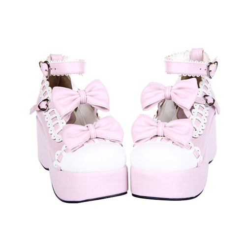 Pink Lace Bowknot Sweet Lolita Platform Shoes - Product - 2