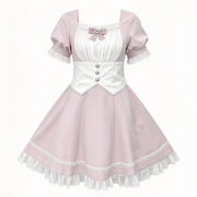 Dusty Pink Sweet Lolita Dress with Lace Trim and Bow
