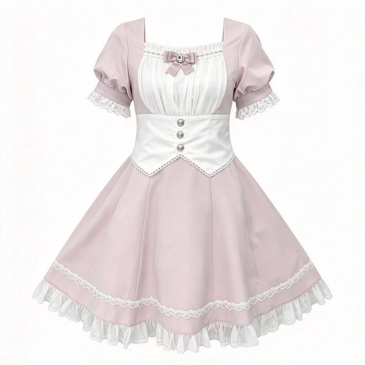 Dusty Pink Sweet Lolita Dress with Lace Trim and Bow