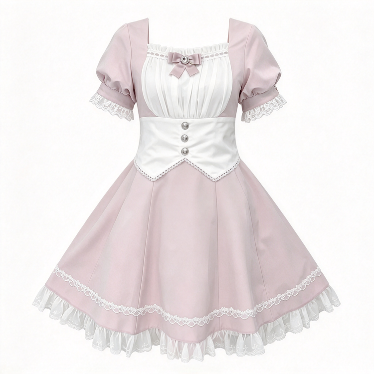 Dusty Pink Sweet Lolita Dress with Lace Trim and Bow