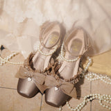 Romance Bowknot Lace Pearl Sweet Elegant Lolita Shoes 4 Colors - Product - 8