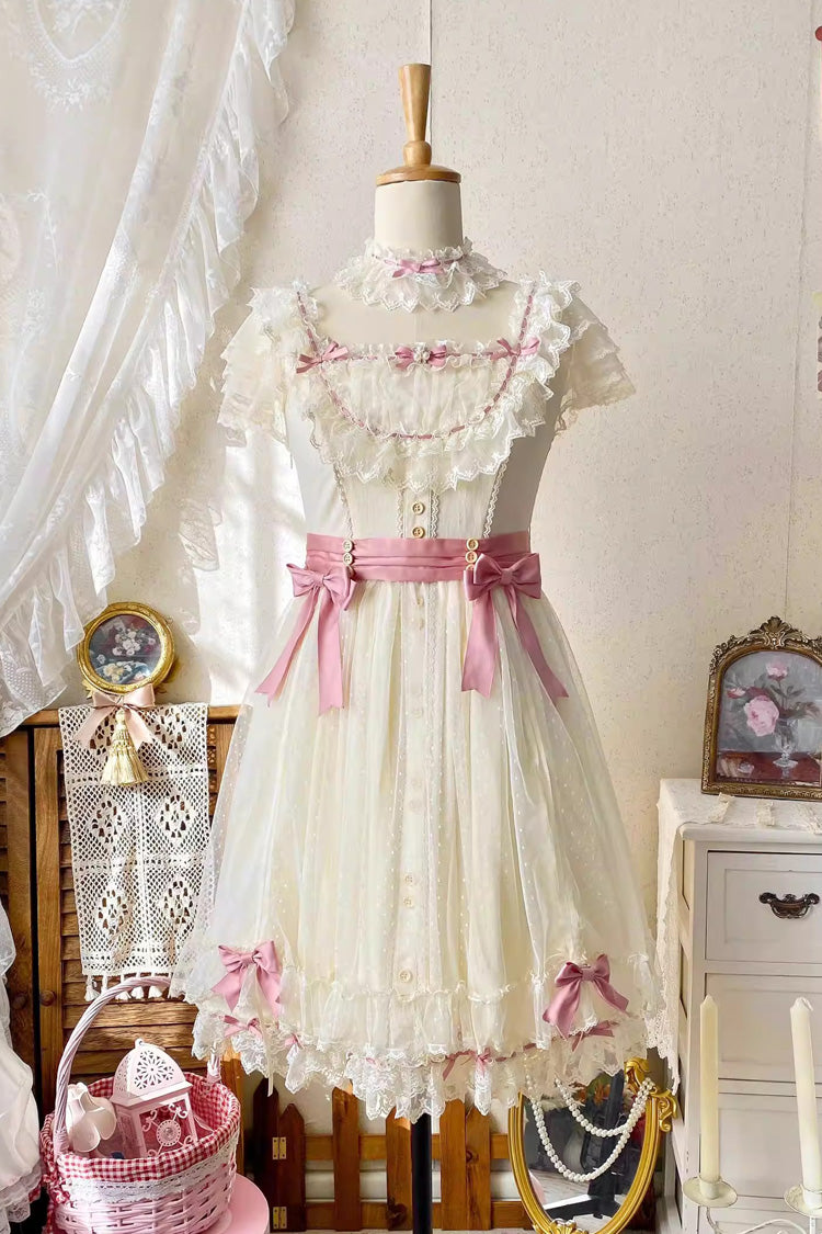 Yellow [Sakura’s Spring Resonance] Sleeveless Ruffled Bow Sweet Lolita Jsk Dress (Short Version) - Product - 6