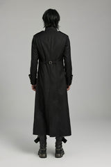 Black Stand Collar Slim Big-Pocket Men's Gothic Coat - Product - 4