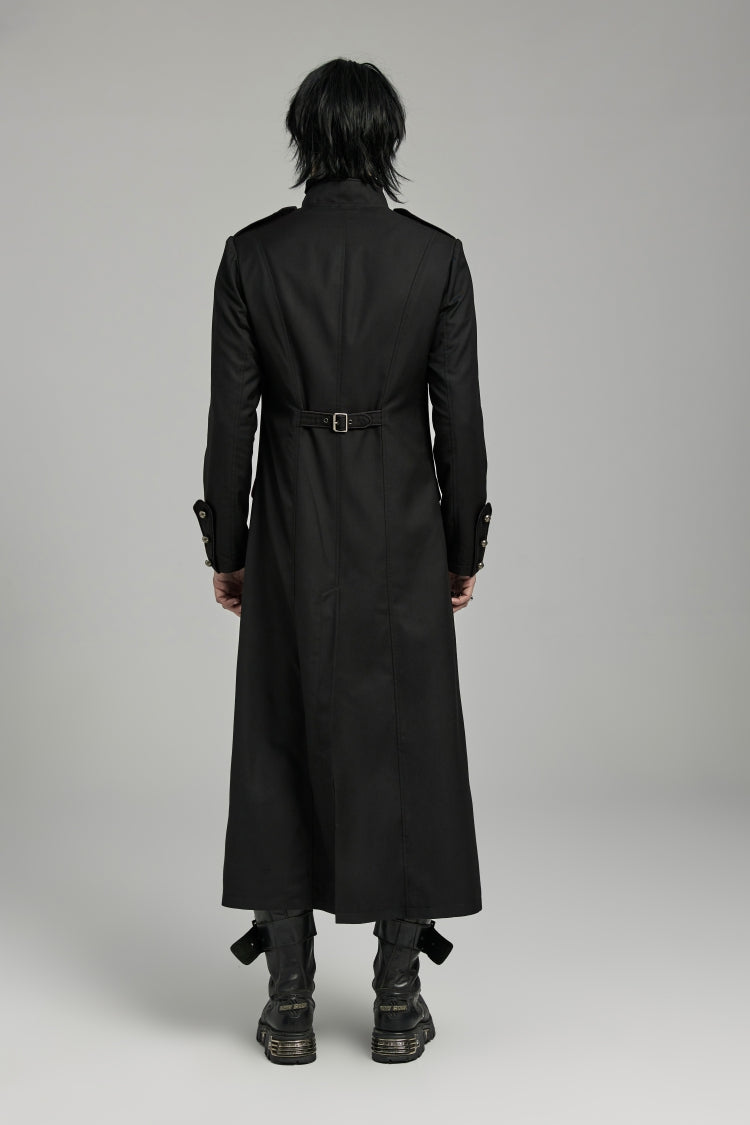 Black Stand Collar Slim Big-Pocket Men's Gothic Coat - Product - 4
