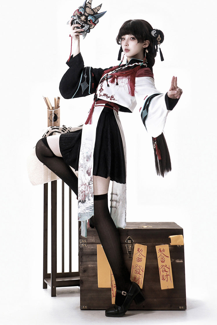 Multi-Color [Walking With The Demon] Print Asymmetric Gothic Chinese Style Ouji Lolita Skirt - Product - 8