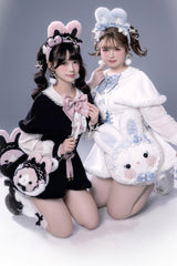 White Long Sleeves Ruffle Bowknot Lace-Up Japanese Jirai Kei Dress Shorts Plush Set - Product - 2