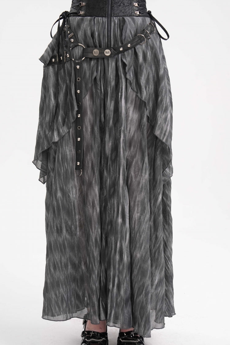 Black Ruffle Lace-Up Women's Gothic Eyelets Rivets Long Skirt - Product - 11