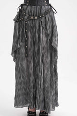 Black Ruffle Lace-Up Women's Gothic Eyelets Rivets Long Skirt - Product - 11