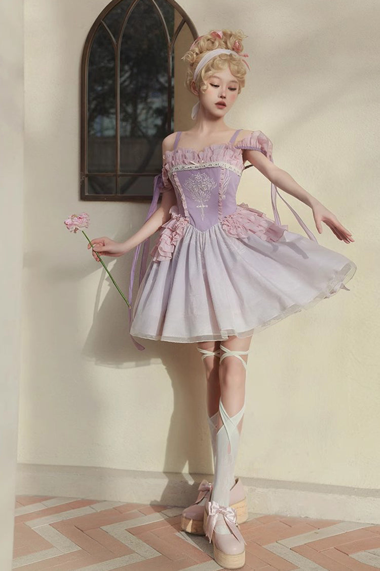 Purple Midsummer Dream Elegant Embroidered Print Chinese Style Ballet Boat Neck Sweet Qi Lolita Dress - Product - 3