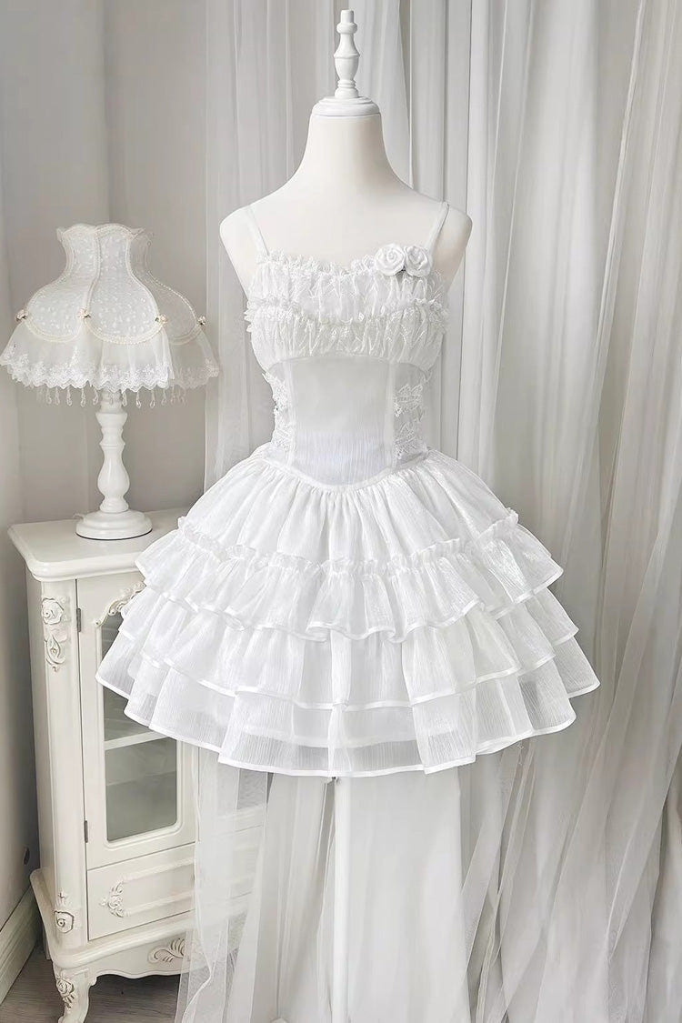 White Rose Multi-layer Ruffle Hanayome Stitching Lace Detachable Sweet Princess Lolita Tiered Dress - Product - 10
