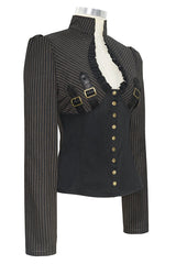 Black And Coffee Striped Low Collar Sexy Womens Punk Blouse - Product - 5