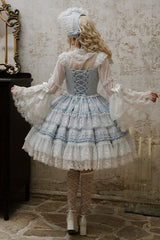 Blue [Reinas] Sleeveless Ruffle Bowknot Lace Sweet Lolita Jsk Dress - Product - 10