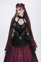 Black Halterneck Sleeveless Embroidery Stitching Rose Heart Lace Women's Gothic Blouse - Product - 5