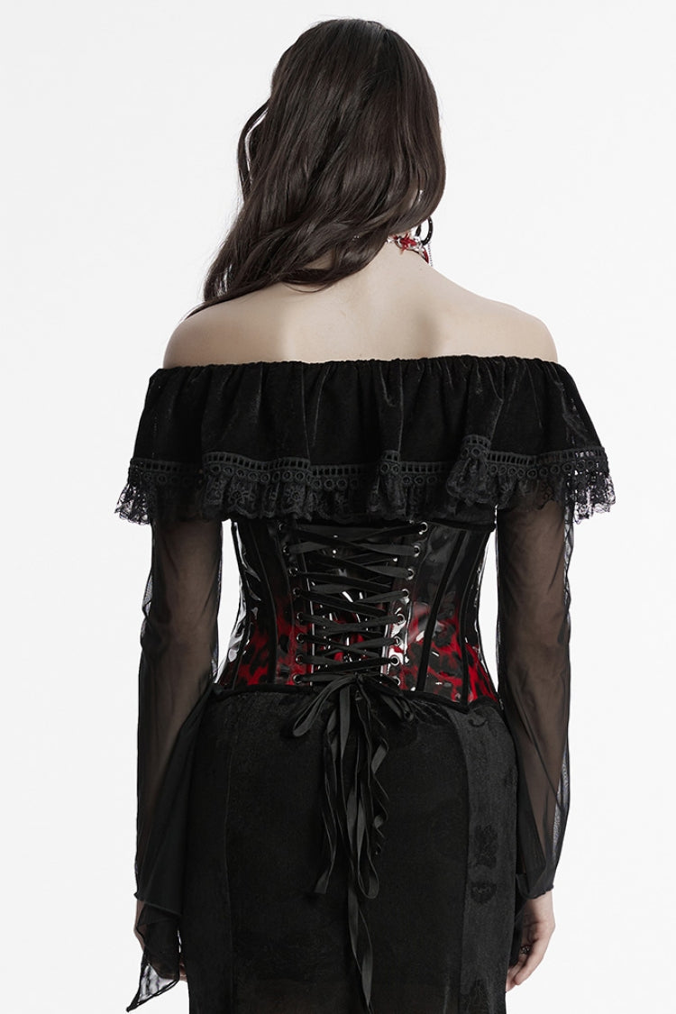 Black/Red Gradient Patent Leather Women's Gothic Underbust Corset - Product - 3