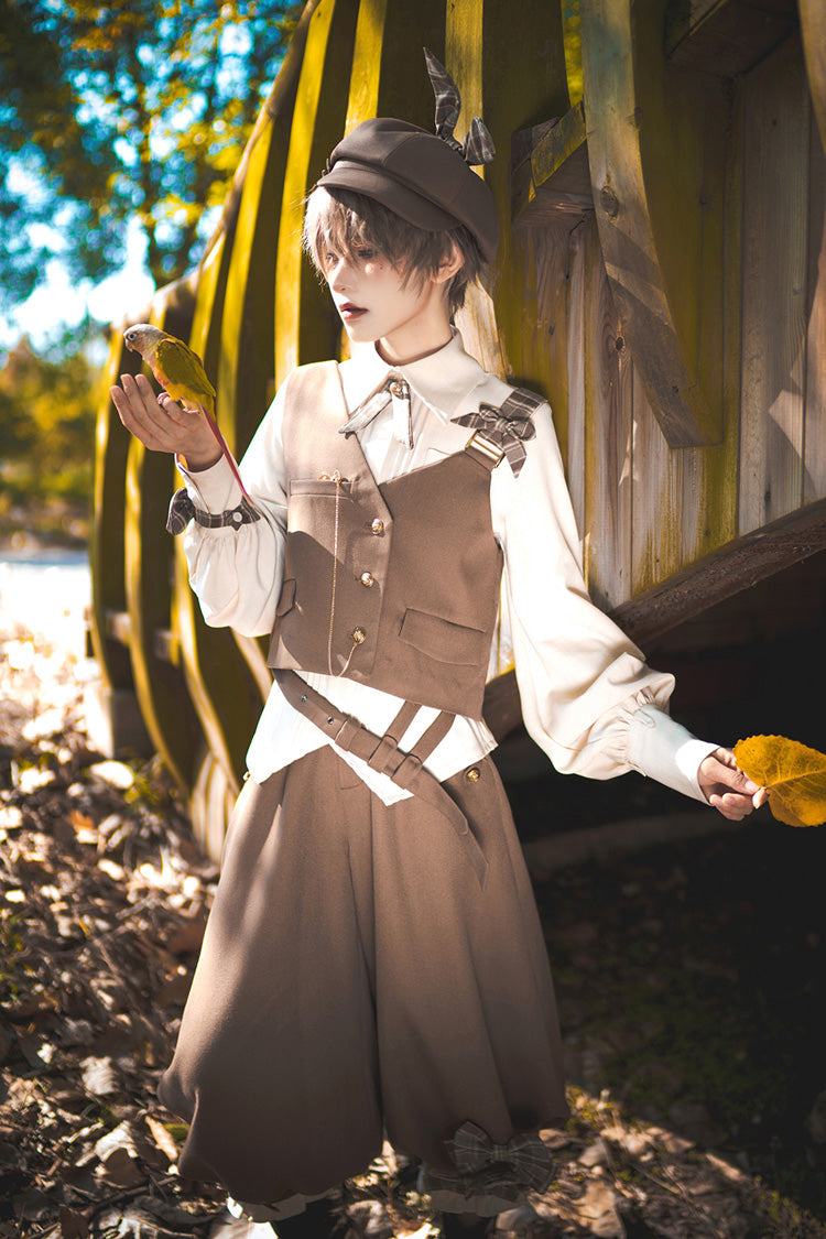 Coffee Brown Cute and Handsome Secret Morning Post Series Ouji Lolita Vest - Product - 2
