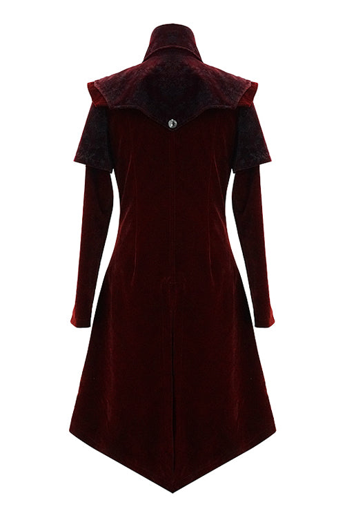 Red Gothic Stand Collar Velveteen Mens Coat - Product - 6