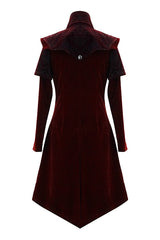 Red Gothic Stand Collar Velveteen Mens Coat - Product - 6