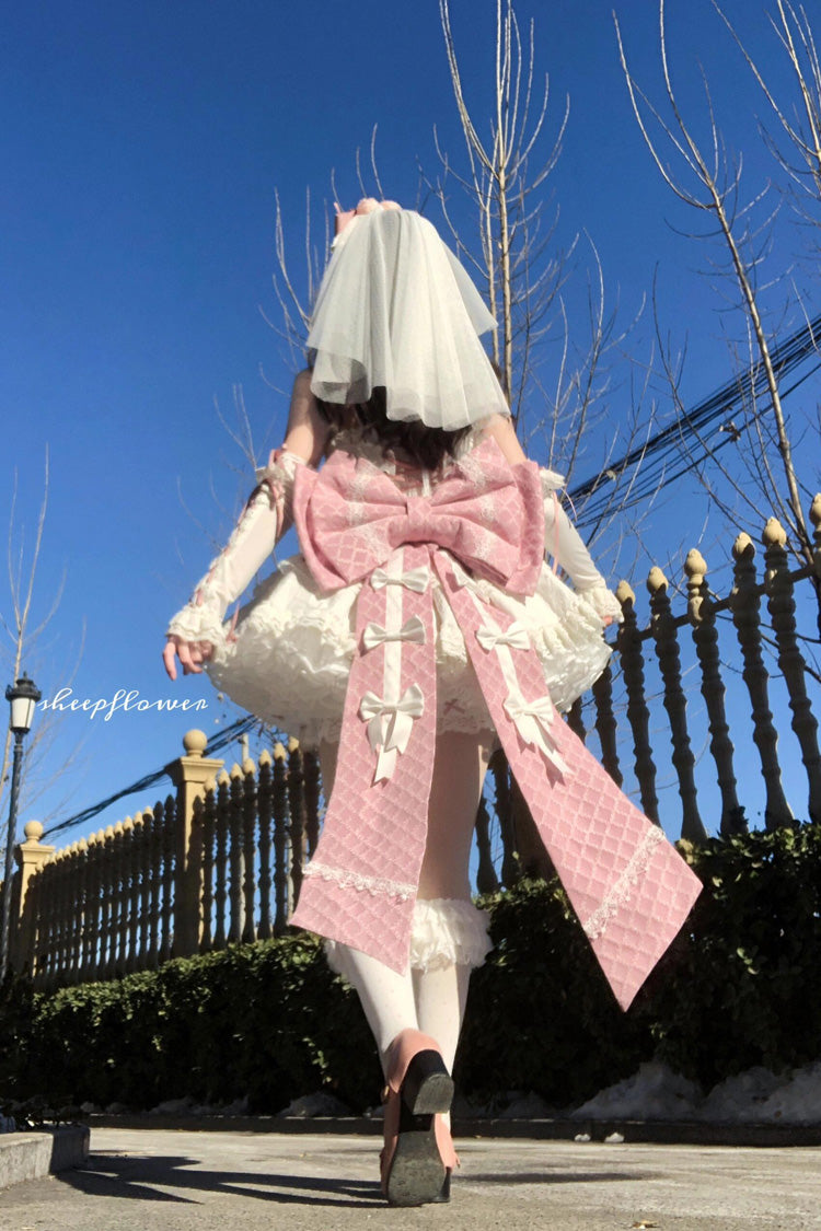 Pink/White Ribbon Embroidery Bowknot Lace-Up Sweet Elegant Princess Lolita Dress - Product - 6