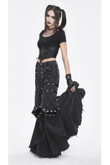 Black Mesh Eyelets Ruffled Flared Womens Punk Pants - Product - 5
